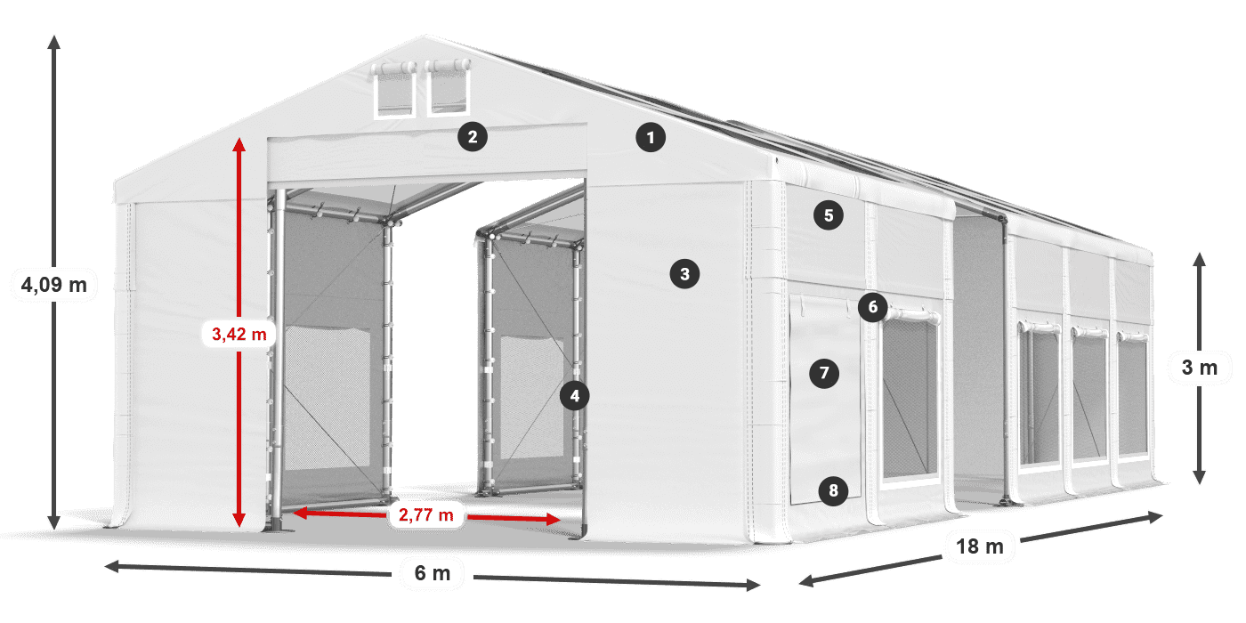 Tető: MS T 580 PVC Falak: SD M 500 PVC 3 m jelmagyarázat