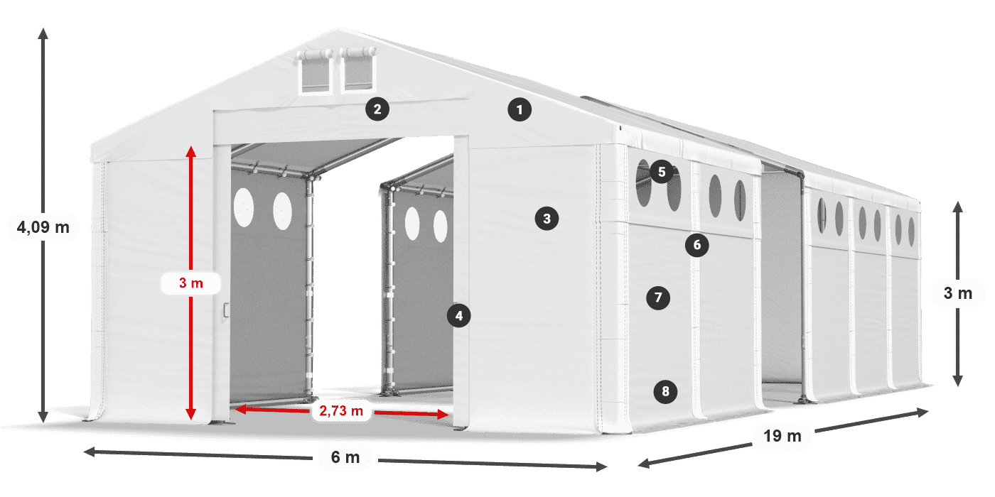 Tető: FR 620 PVC Falak: MS O 580 PVC 3 m jelmagyarázat
