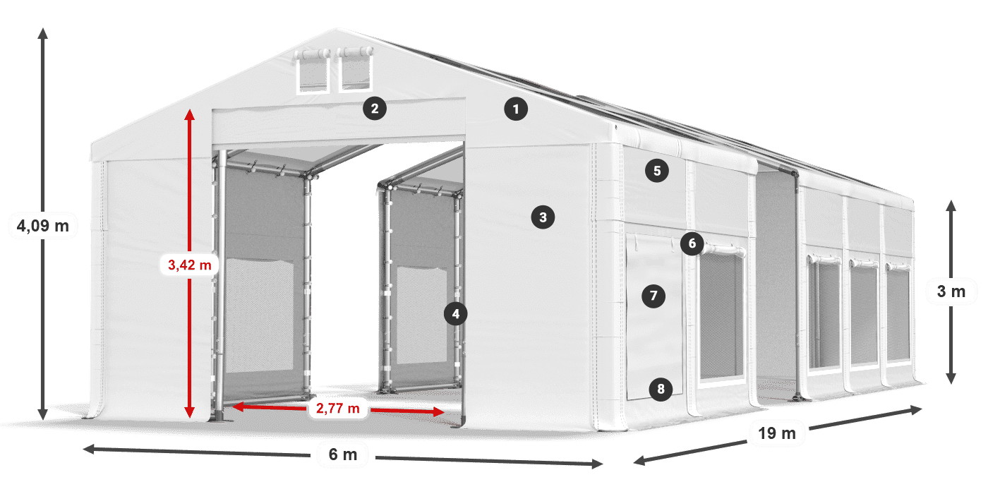 Tető: MS T 580 PVC Falak: SD M 500 PVC 3 m jelmagyarázat