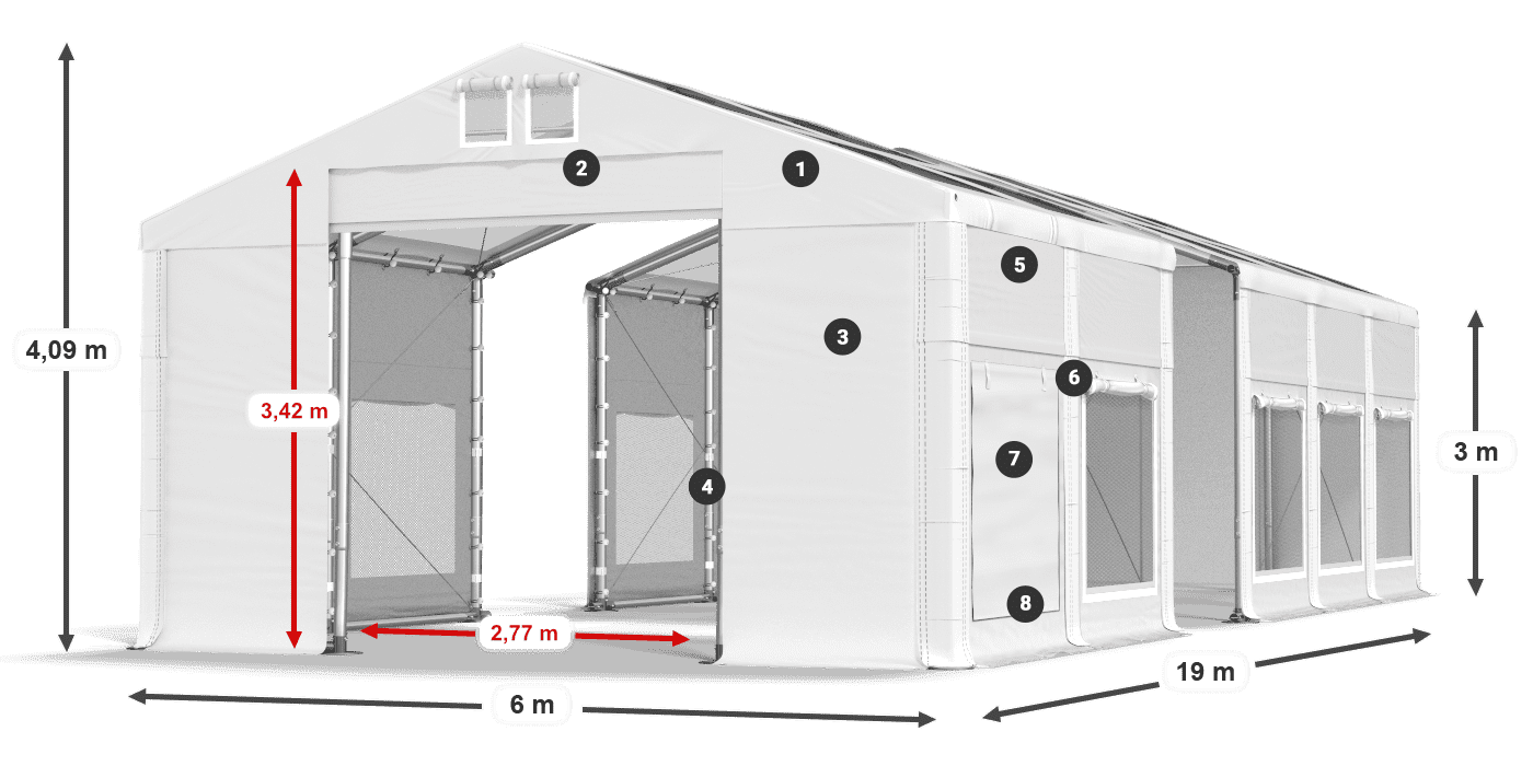 Tető: MS T 580 PVC Falak: SD M 500 PVC 3 m jelmagyarázat