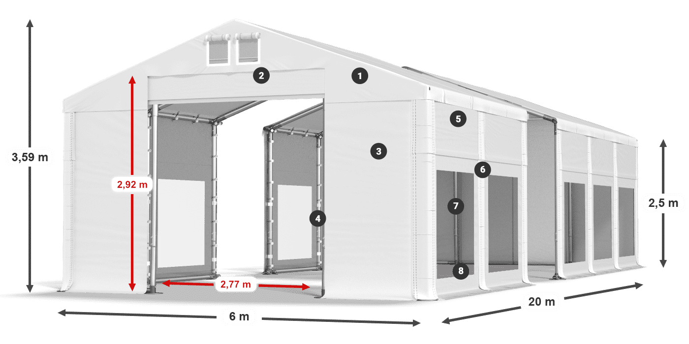 Tető: FR 620 PVC Falak: MS 580 PVC 2,5 m jelmagyarázat