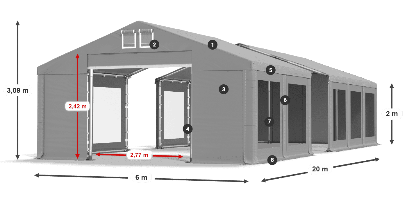 Tető: FR 620 PVC Falak: MS 580 PVC 2 m jelmagyarázat