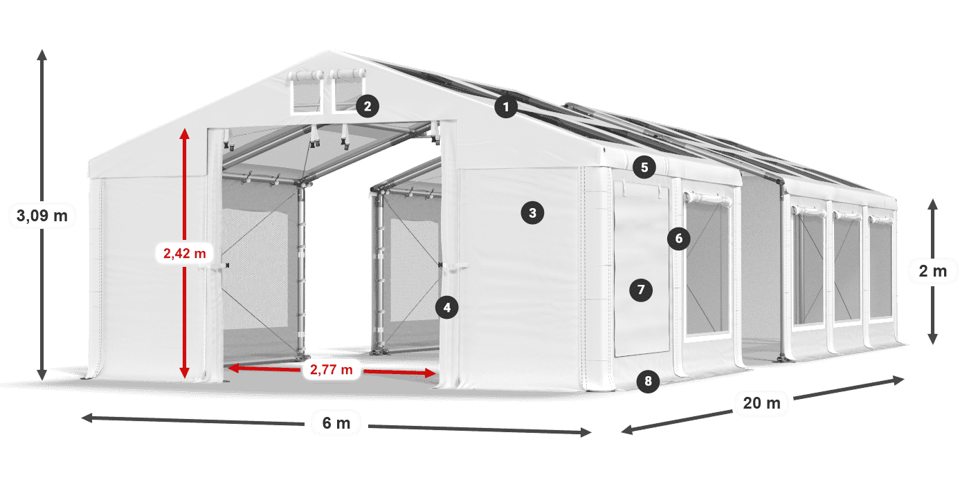 Tető: MS T 580 PVC Falak: SDM 500 PVC 2 m jelmagyarázat