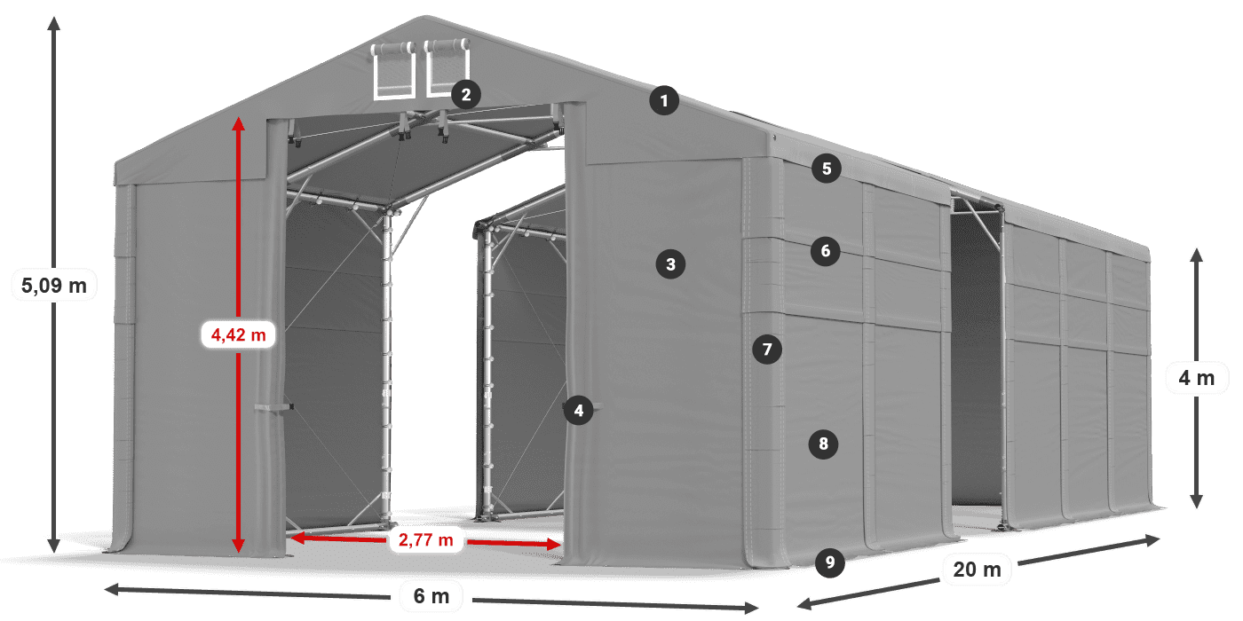Tető: FR 620 PVC Falak: MS 580 PVC 4 m jelmagyarázat
