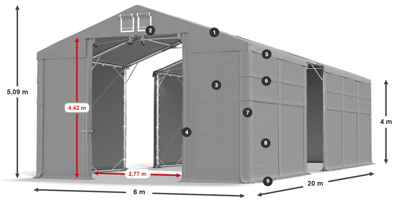 Tető: FR 620 PVC Falak: SD 500 PVC 4 m jelmagyarázat