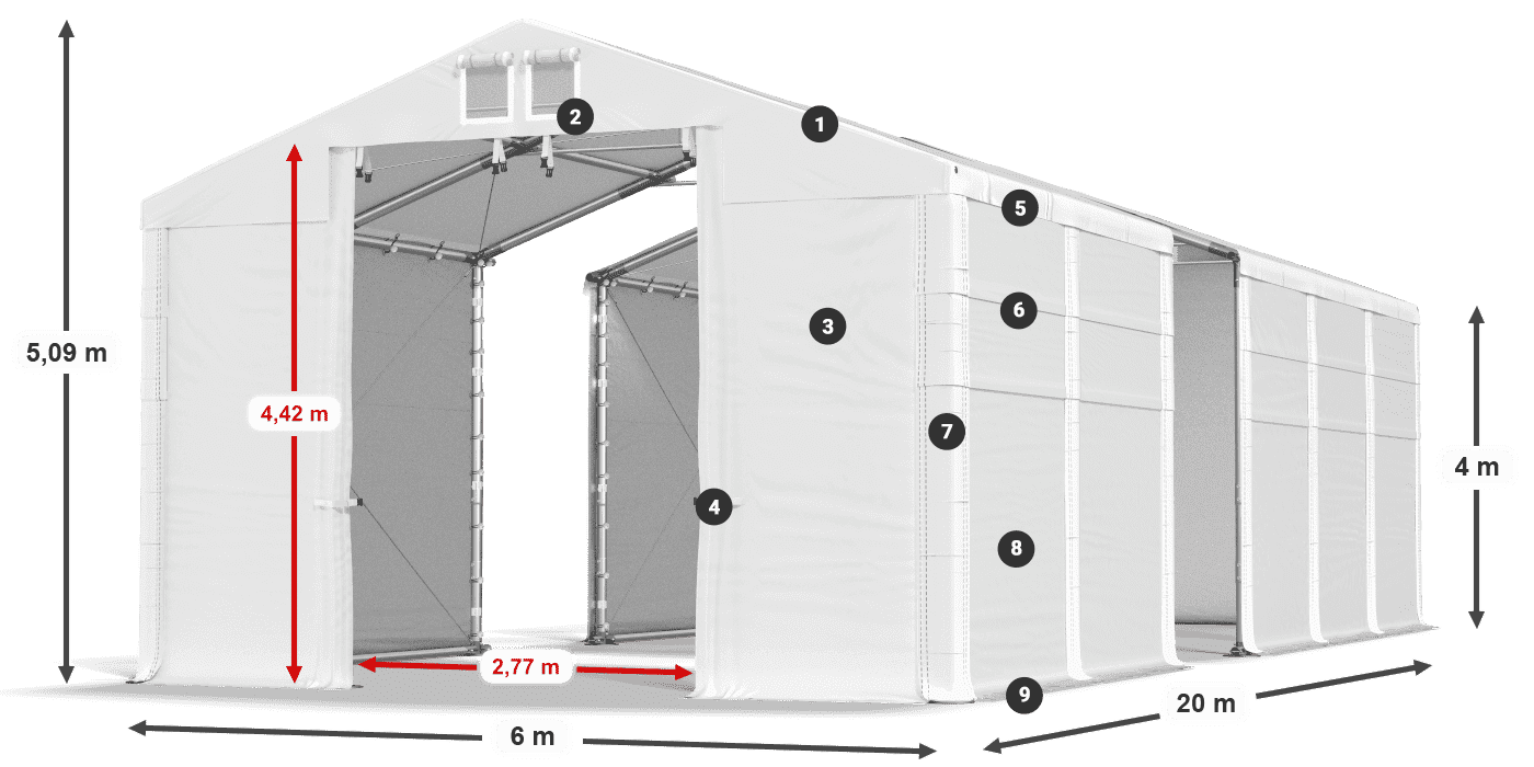 Tető: FR 620 PVC Falak: SD 500 PVC 4 m jelmagyarázat