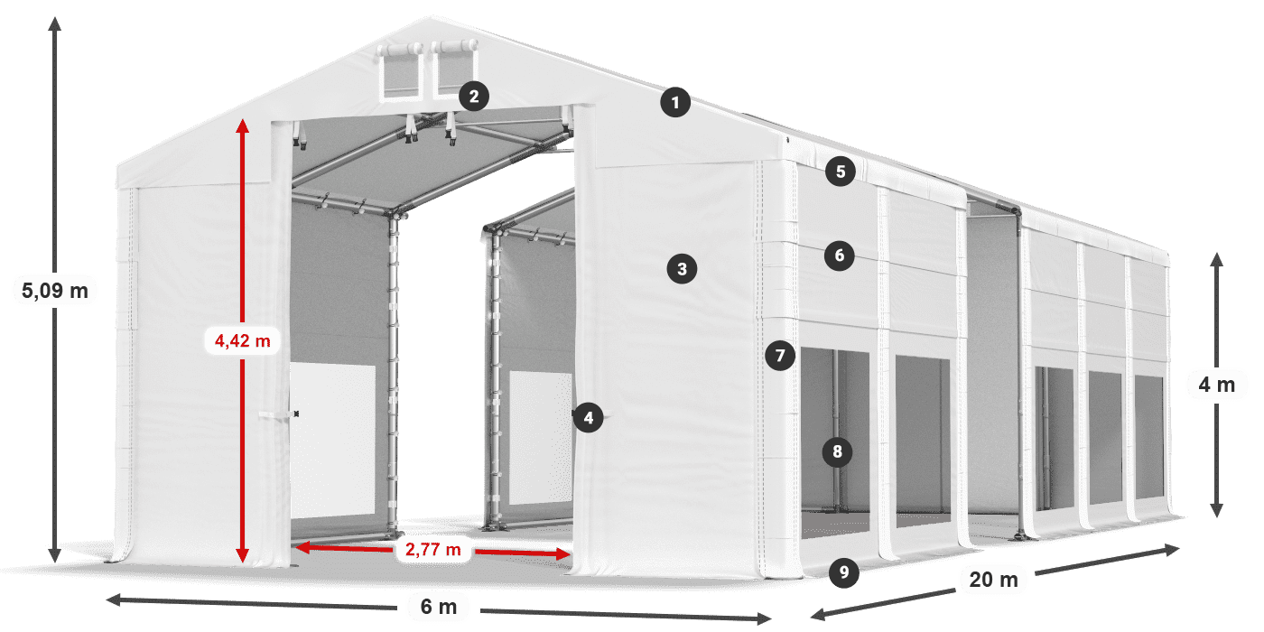 Tető: MS 580 PVC Falak: MS 580 PVC 4 m jelmagyarázat