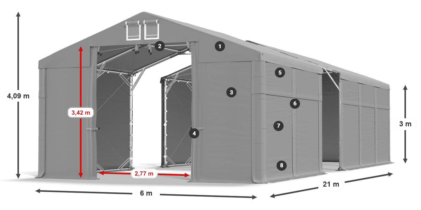 Tető: FR 620 PVC Falak: SD 500 PVC 3 m jelmagyarázat