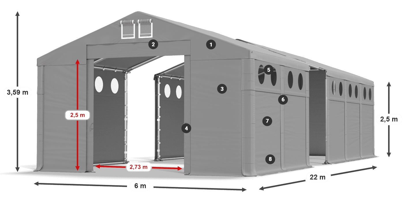 Tető: MS 580 PVC Falak: FR O 620 PVC 2,5 m jelmagyarázat