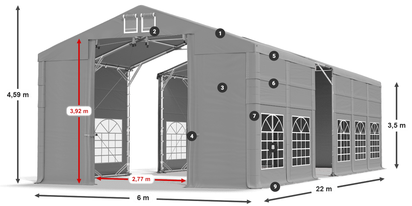 Tető: FR 620 PVC Falak: SD 500 PVC 3,5 m jelmagyarázat