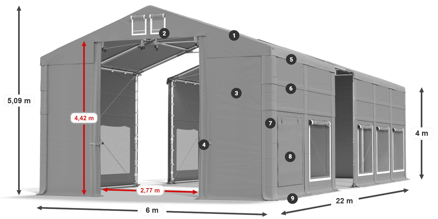 Tető: FR 620 PVC Falak: SD 500 PVC 4 m jelmagyarázat