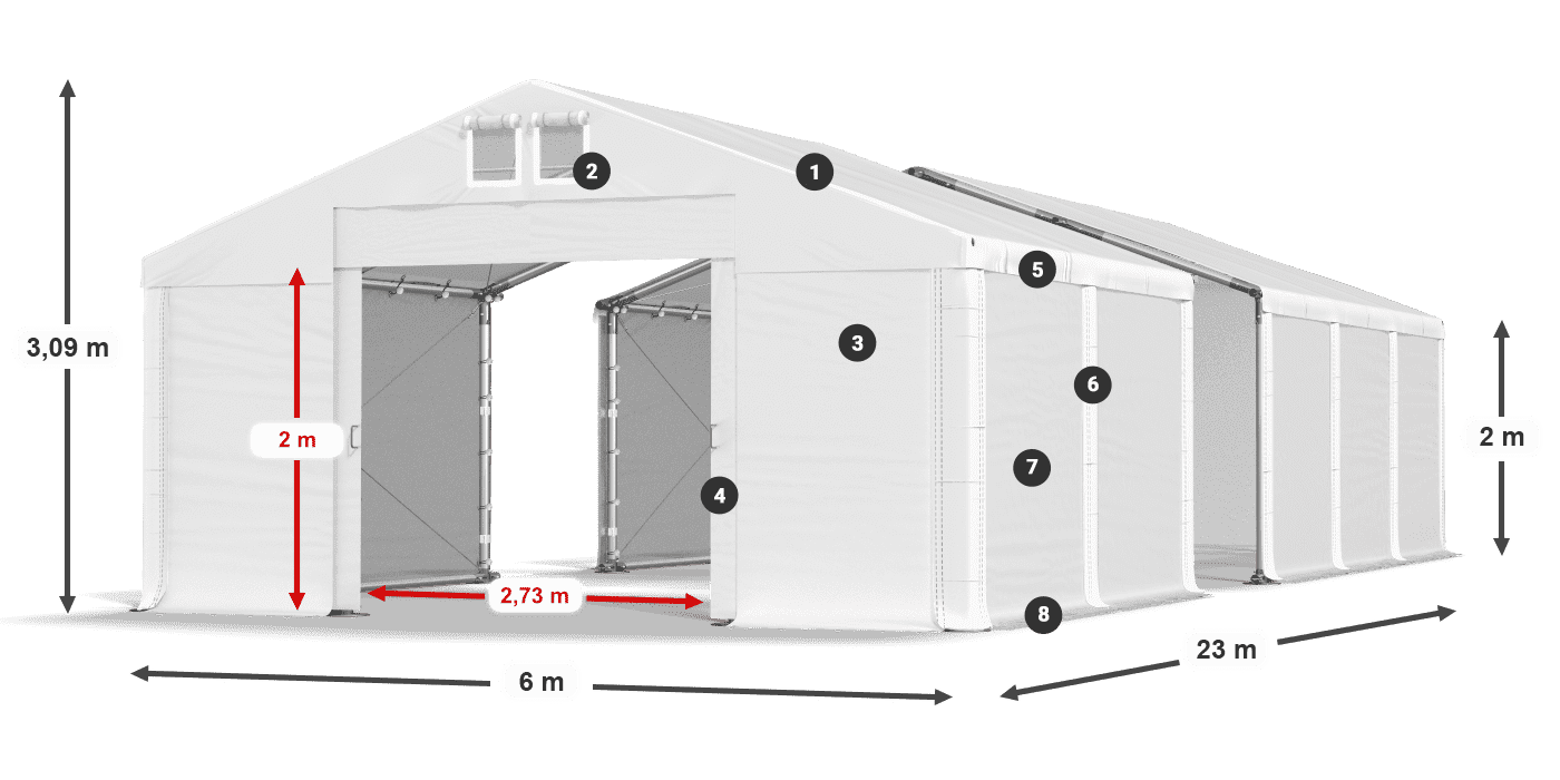 Tető: MS 580 PVC Falak: FR M 620 PVC 2 m jelmagyarázat