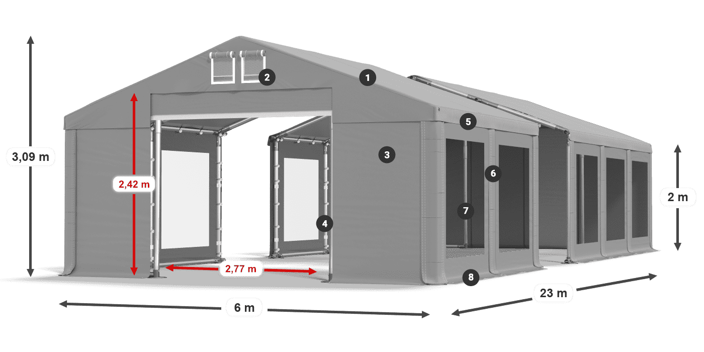 Tető: MS 580 PVC Falak: MS 580 PVC 2 m jelmagyarázat