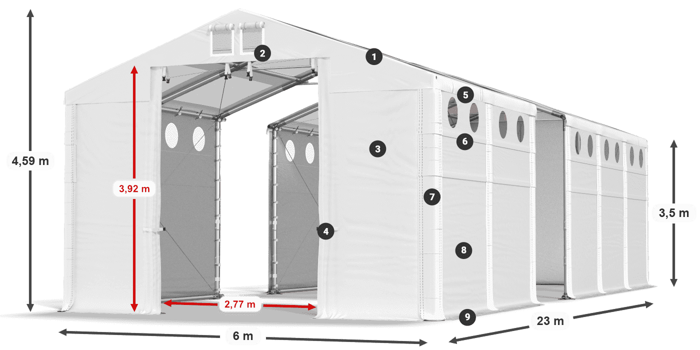 Tető: MS T 580 PVC Falak: FR O 620 PVC 3,5 m jelmagyarázat
