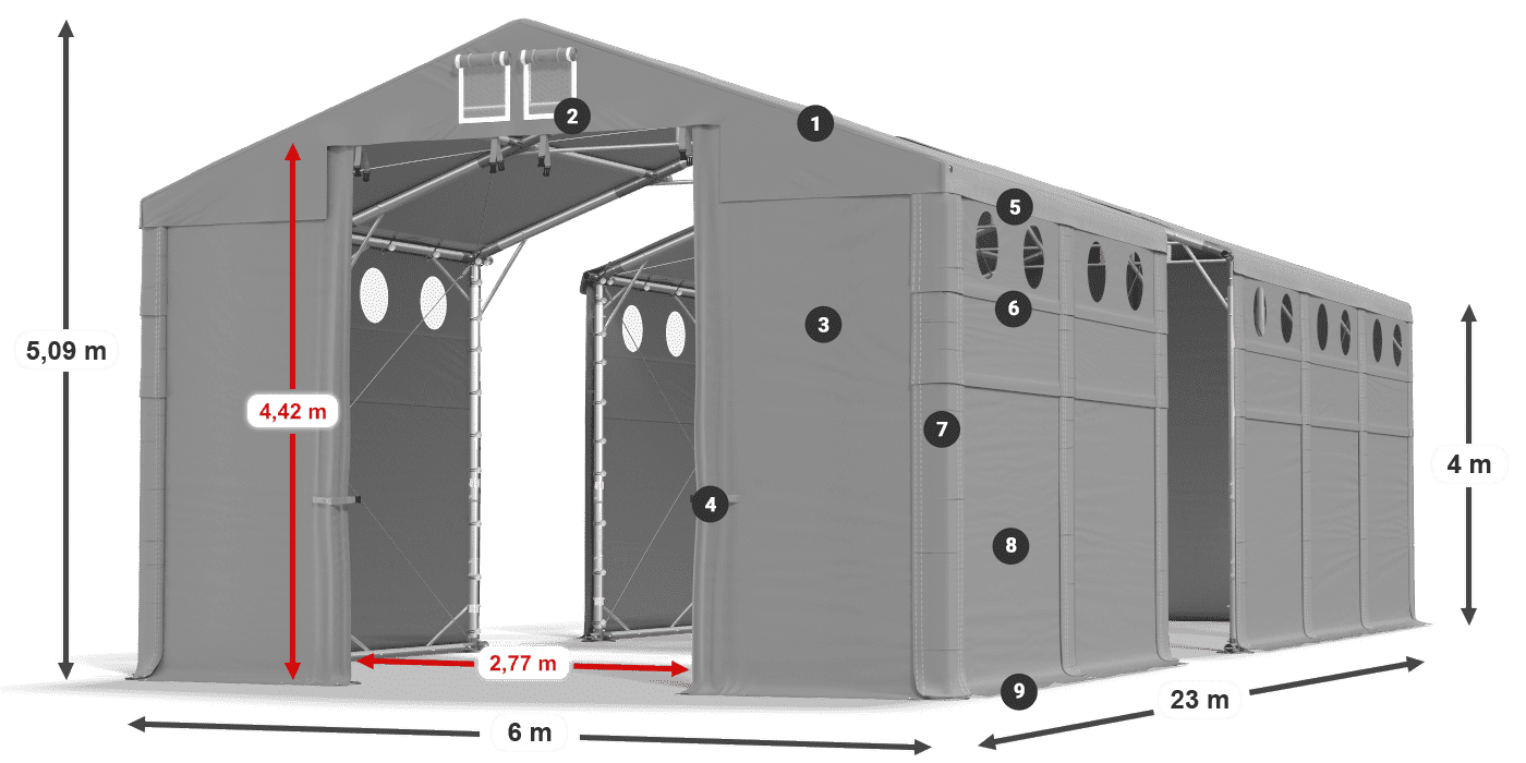 Tető: FR 620 PVC Falak: MS O 580 PVC 4 m jelmagyarázat