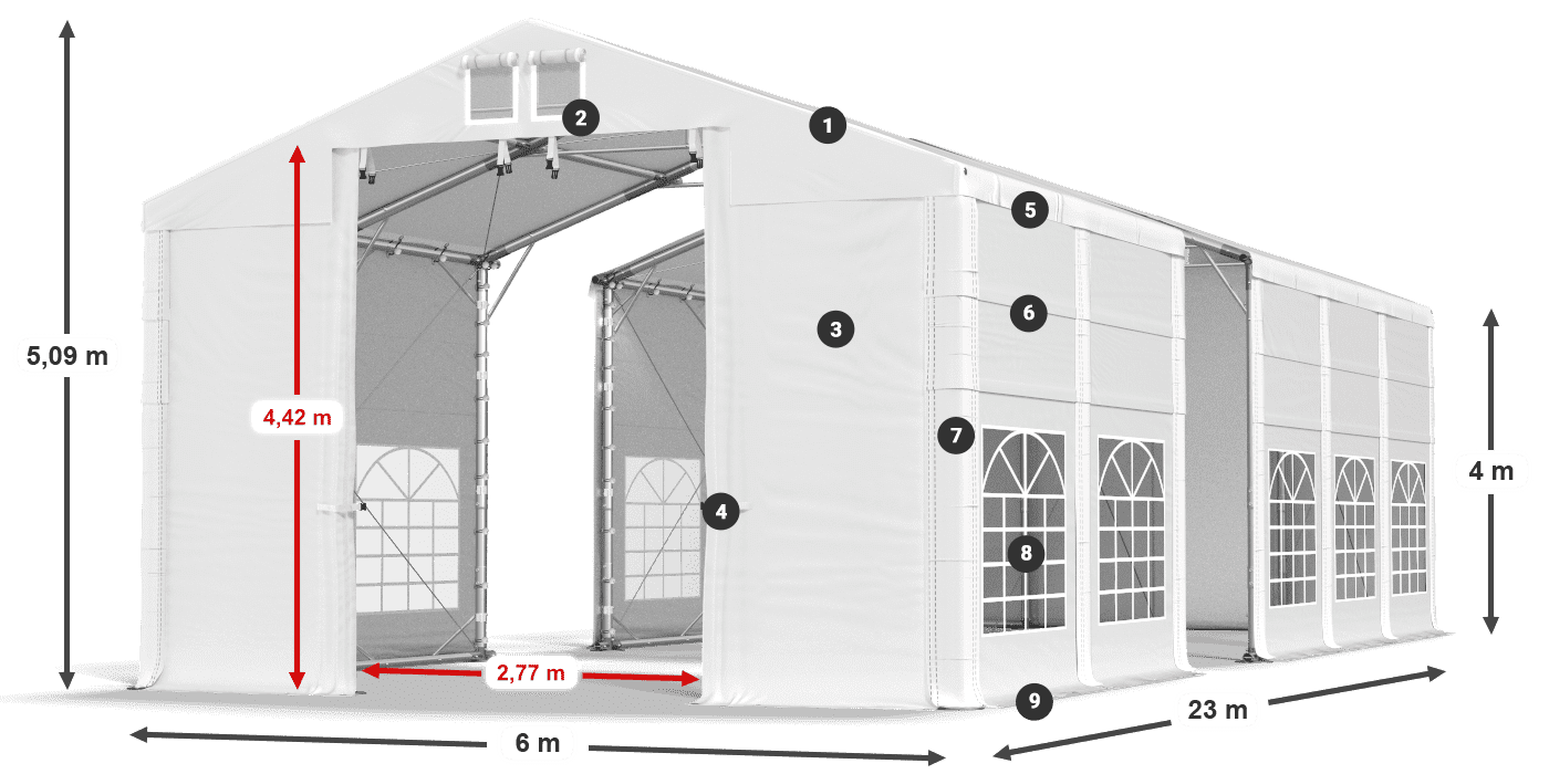 Tető: MS 580 PVC Falak: FR 620 PVC 4 m jelmagyarázat