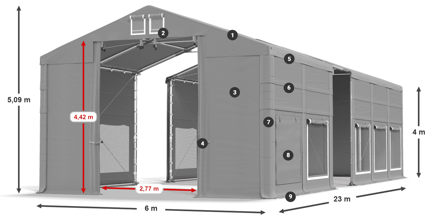 Tető: MS 580 PVC Falak: SD M 500 PVC 4 m jelmagyarázat