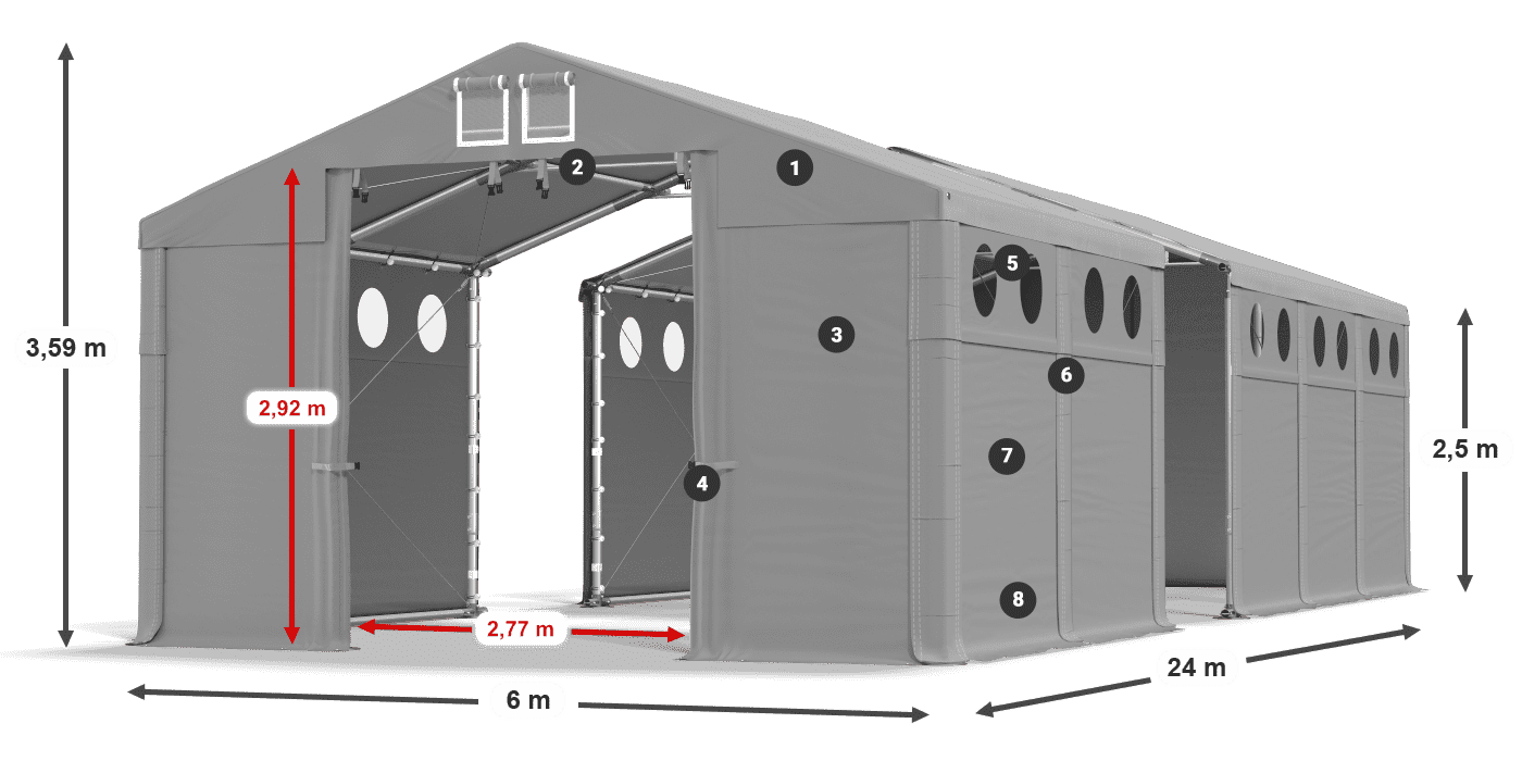 Tető: FR 620 PVC Falak: SD O 500 PVC 2,5 m jelmagyarázat