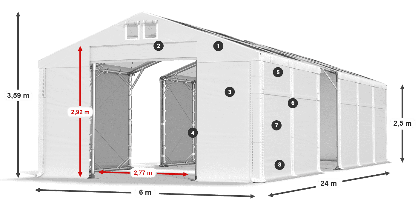 Tető: MS T 580 PVC Falak: SD 500 PVC 2,5 m jelmagyarázat