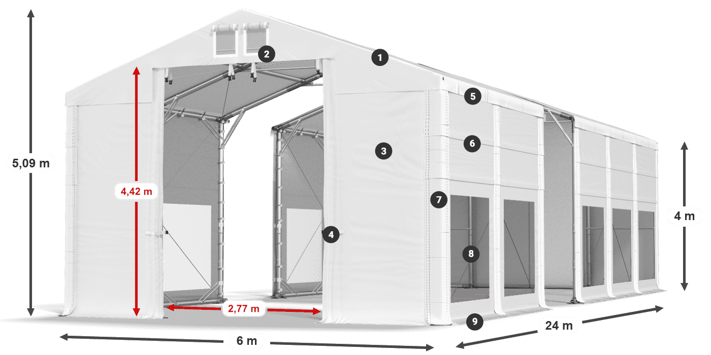 Tető: FR 620 PVC Falak: MS 580 PVC 4 m jelmagyarázat