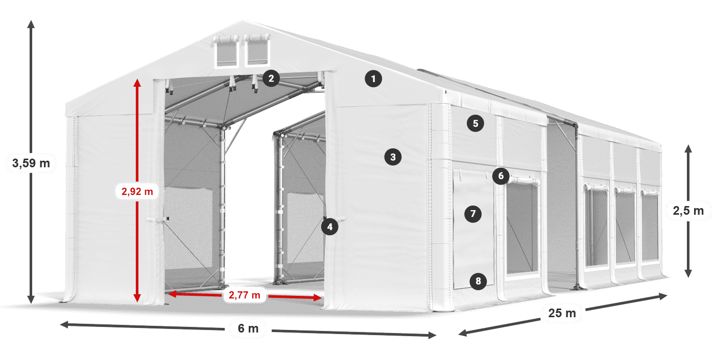 Tető: MS 580 PVC Falak: SD M 500 PVC 2,5 m jelmagyarázat