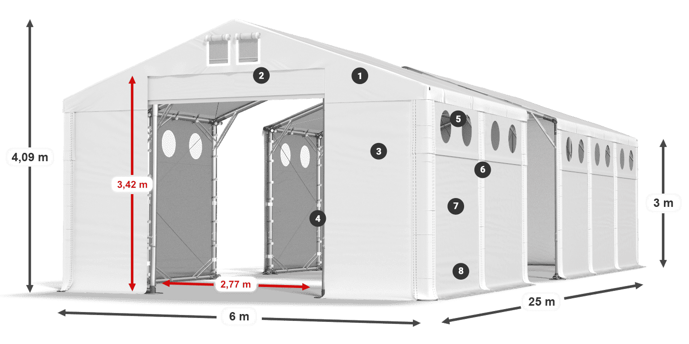 Tető: MS 580 PVC Falak: FR O 620 PVC 3 m jelmagyarázat