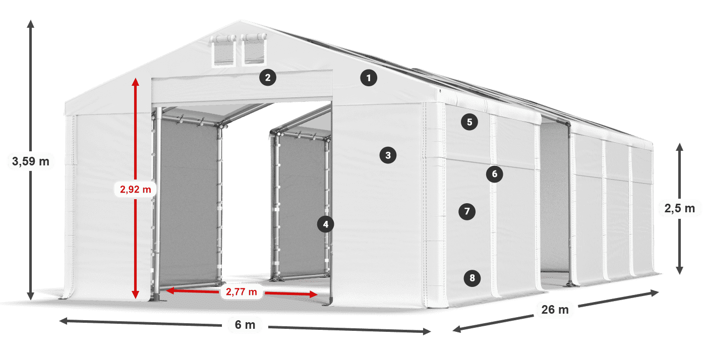 Tető: MS T 580 PVC Falak: FR 620 PVC 2,5 m jelmagyarázat