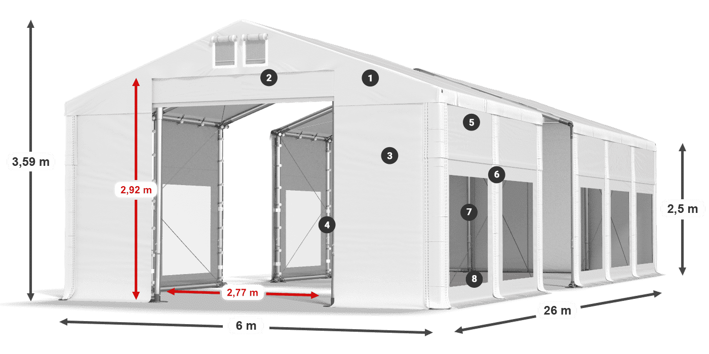Tető: MS 580 PVC Falak: MS 580 PVC 2,5 m jelmagyarázat