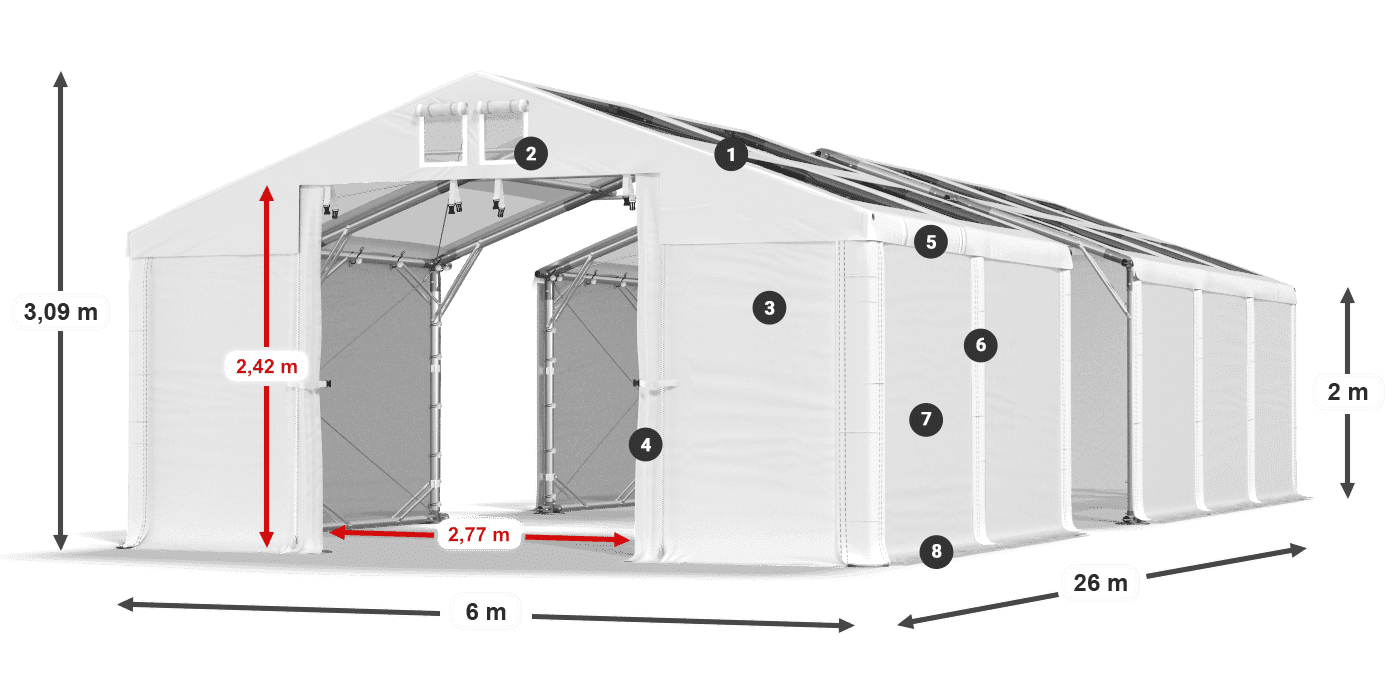 Tető: MS T 580 PVC Falak: FR 620 PVC 2 m jelmagyarázat