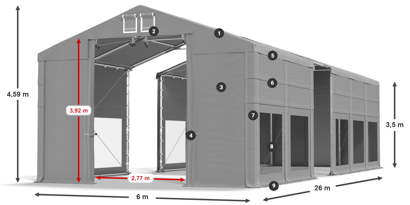 Tető: FR 620 PVC Falak: MS 580 PVC 3,5 m jelmagyarázat