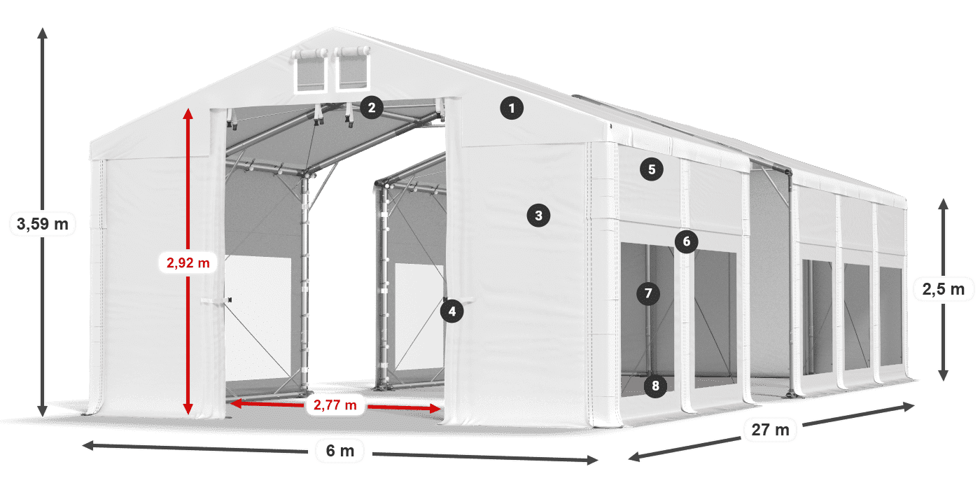 Tető: MS 580 PVC Falak: MS 580 PVC 2,5 m jelmagyarázat