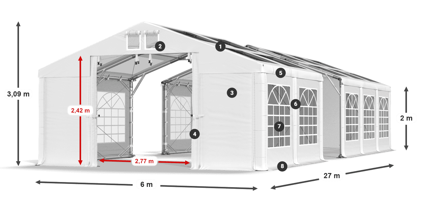 Tető: MS T 580 PVC Falak: FR 620 PVC 2 m jelmagyarázat