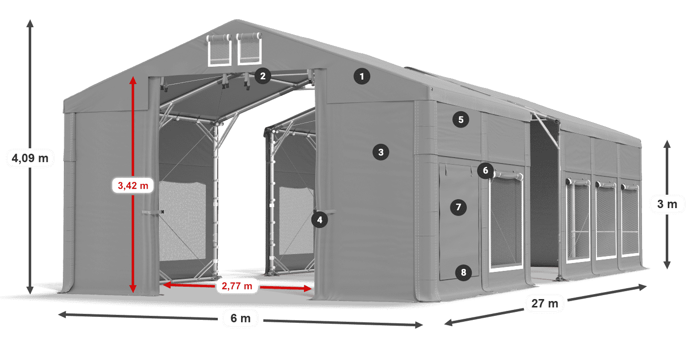 Tető: FR 620 PVC Falak: SD 500 PVC 3 m jelmagyarázat