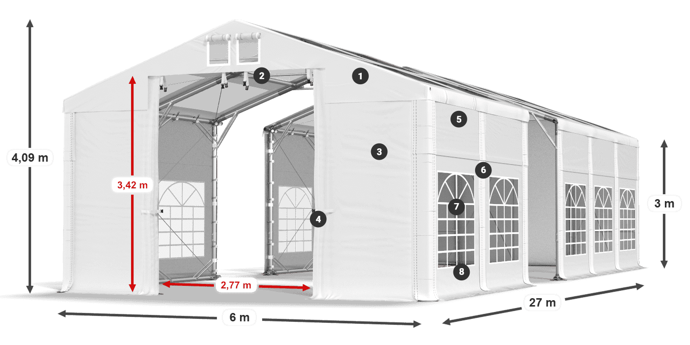Tető: MS T 580 PVC Falak: FR 620 PVC 3 m jelmagyarázat