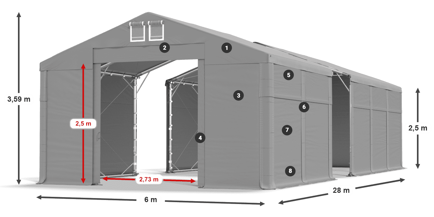 Tető: FR 620 PVC Falak: SD 500 PVC 2,5 m jelmagyarázat