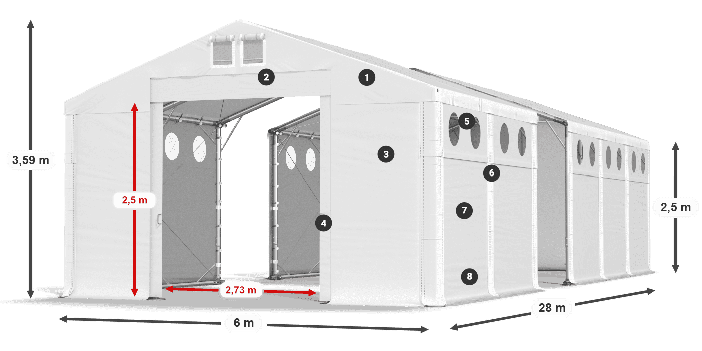 Tető: FR 620 PVC Falak: SD O 500 PVC 2,5 m jelmagyarázat