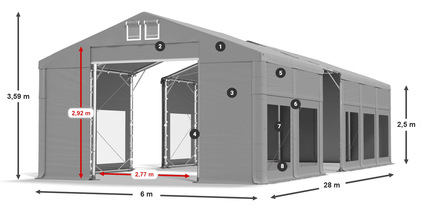 Tető: MS 580 PVC Falak: MS 580 PVC 2,5 m jelmagyarázat
