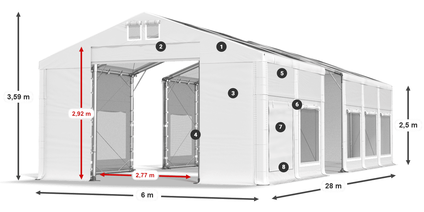 Tető: MS T 580 PVC Falak: SD M 500 PVC 2,5 m jelmagyarázat