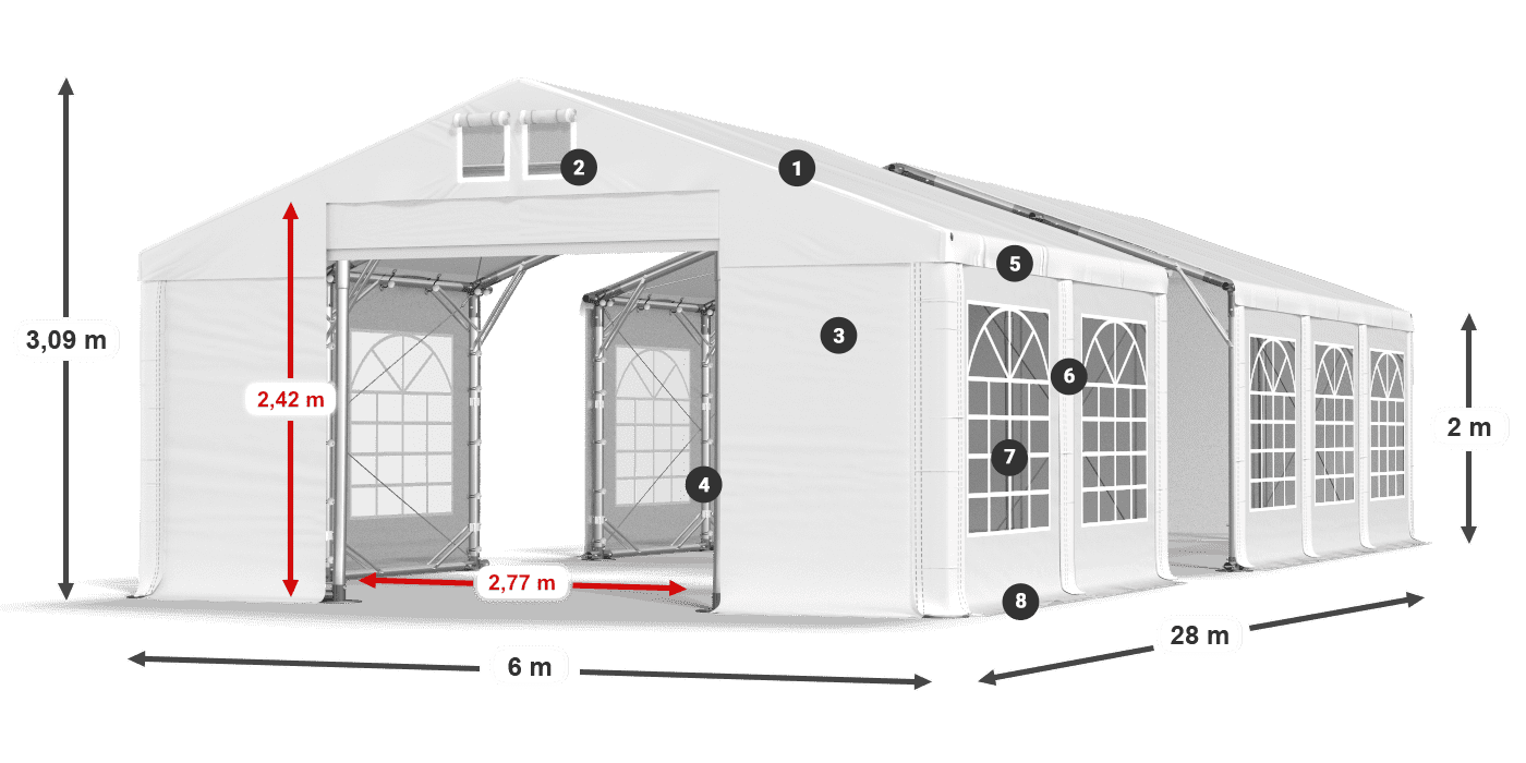 Tető: MS 580 PVC Falak: FR 620 PVC 2 m jelmagyarázat