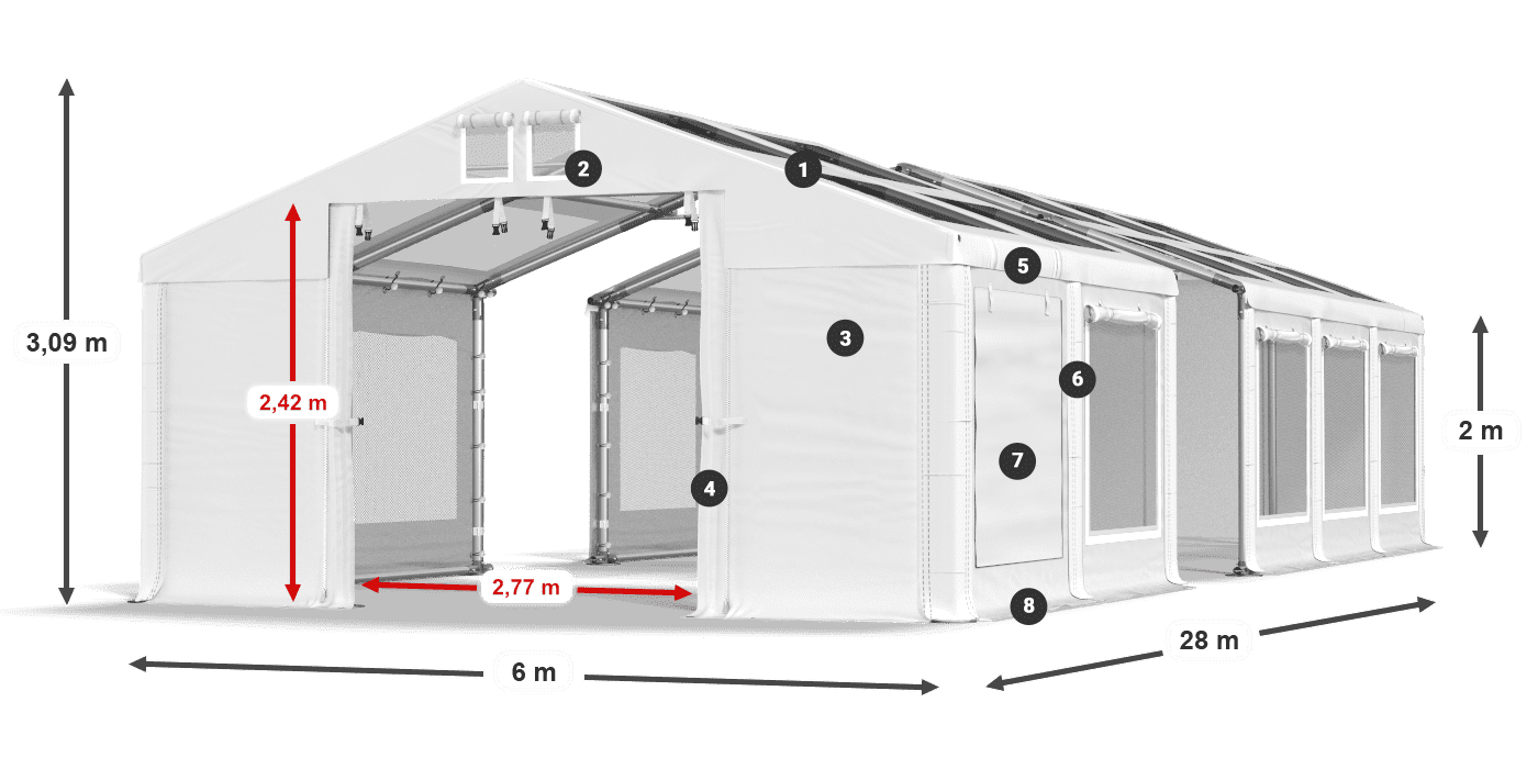 Tető: MS T 580 PVC Falak: SDM 500 PVC 2 m jelmagyarázat