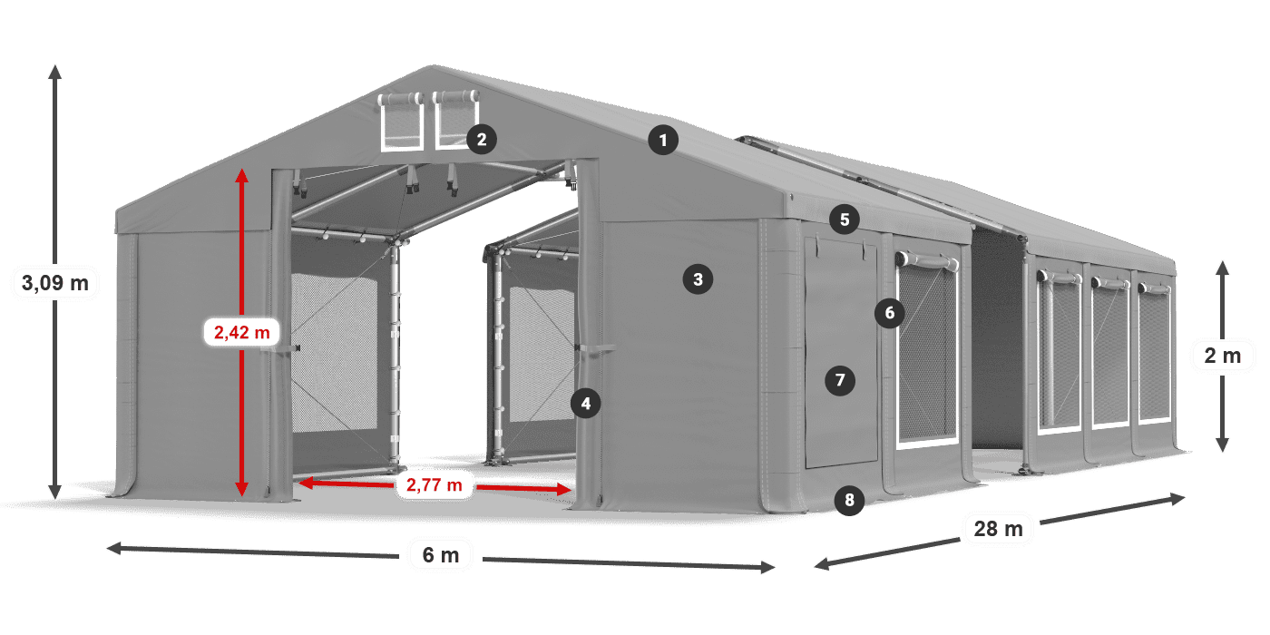 Tető: MS 580 PVC Falak: SD M 500 PVC 2 m jelmagyarázat