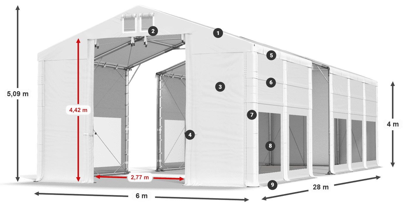 Tető: FR 620 PVC Falak: MS 580 PVC 4 m jelmagyarázat