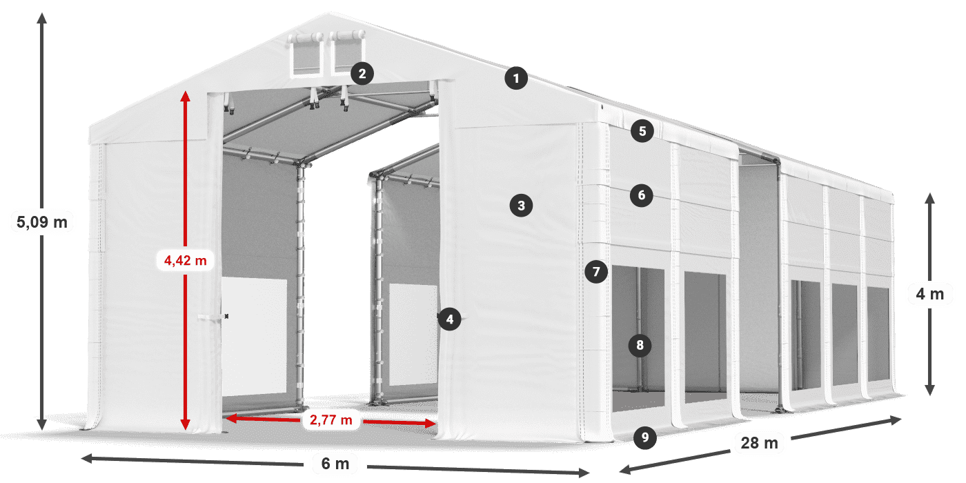 Tető: FR 620 PVC Falak: MS 580 PVC 4 m jelmagyarázat