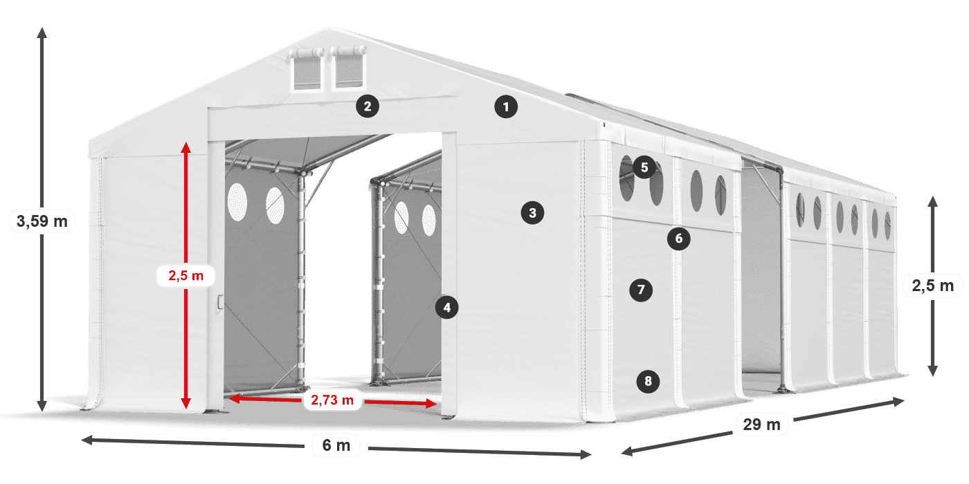 Tető: FR 620 PVC Falak: MS O 580 PVC 2,5 m jelmagyarázat