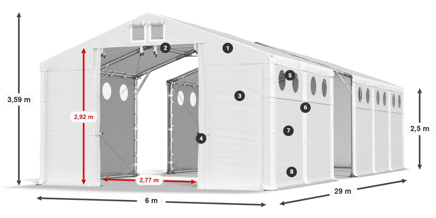 Tető: FR 620 PVC Falak: SD O 500 PVC 2,5 m jelmagyarázat