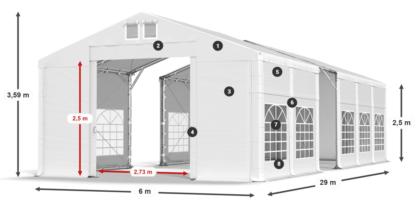 Tető: FR 620 PVC Falak: SD 500 PVC 2,5 m jelmagyarázat