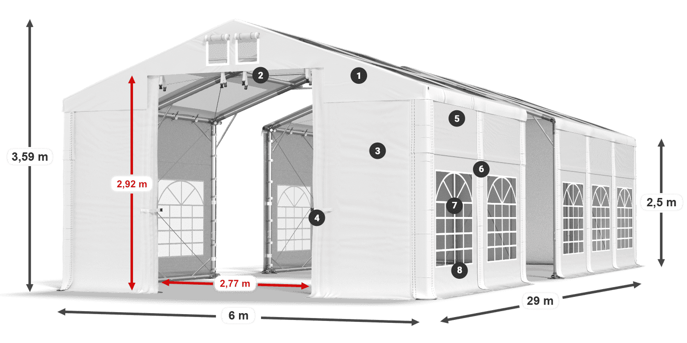 Tető: MS 580 PVC Falak: SD 500 PVC 2,5 m jelmagyarázat