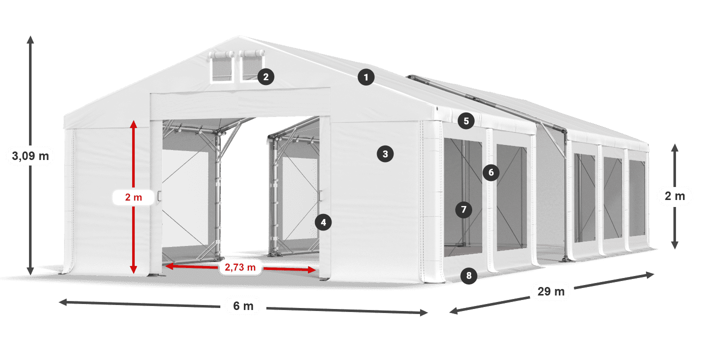 Tető: FR 620 PVC Falak: MS 580 PVC 2 m jelmagyarázat