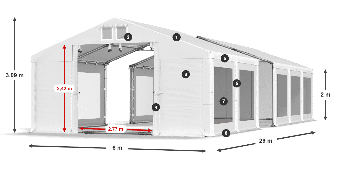 Tető: FR 620 PVC Falak: MS 580 PVC 2 m jelmagyarázat