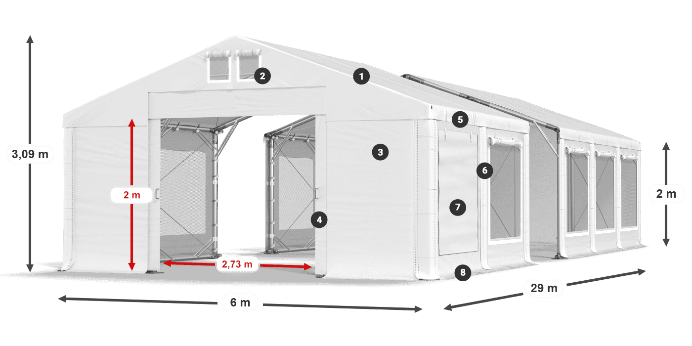Tető: FR 620 PVC Falak: SD 500 PVC 2 m jelmagyarázat